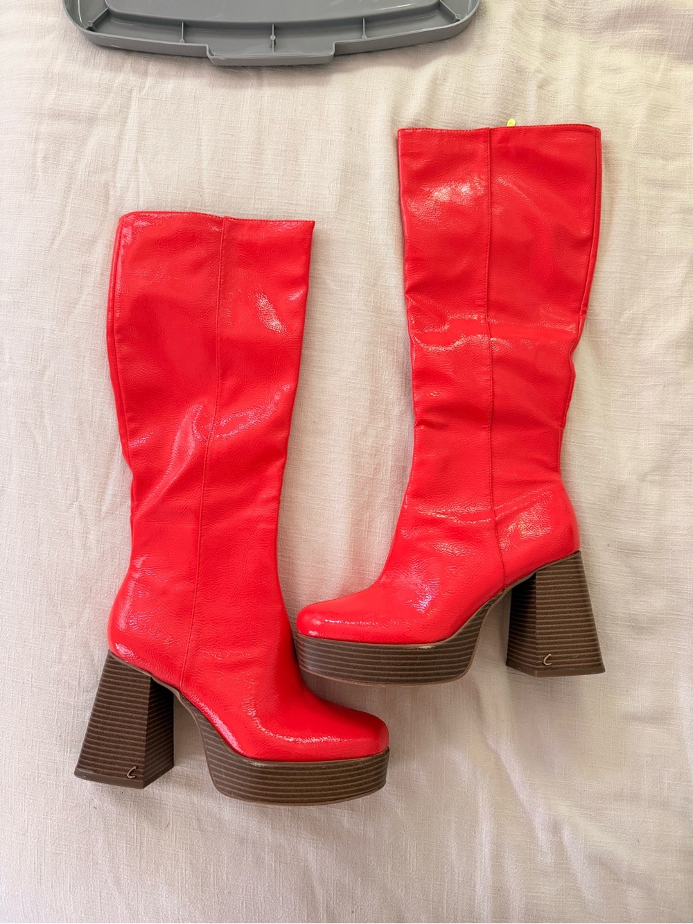Neon Orange Platform Knee-High Women's Boots